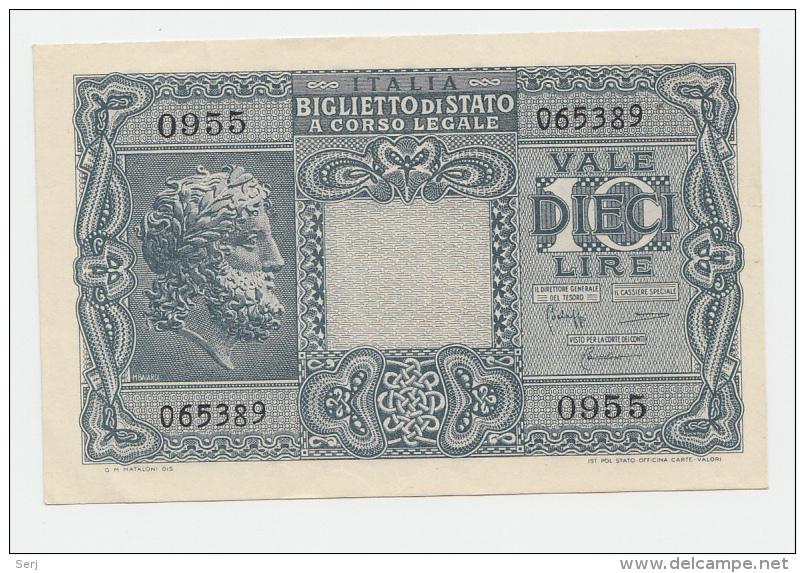 ITALY 10 Lire 1935 (1944) AUNC+ P 32b 32 B - Italia – 10 Lire