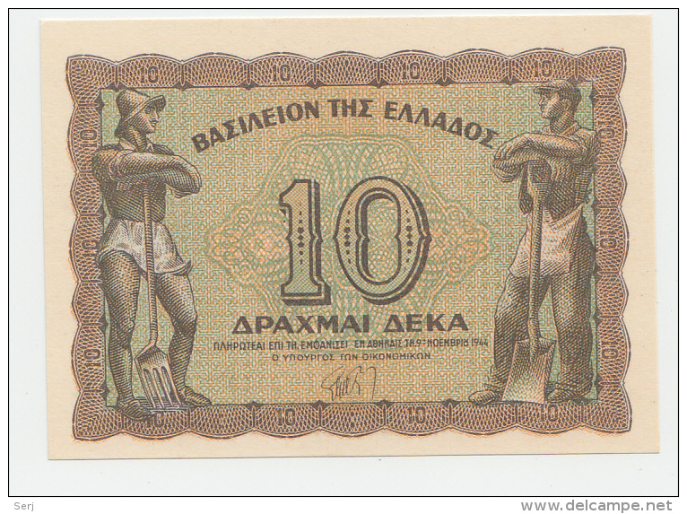 Greece 10 Drachmai 1944 UNC NEUF Banknote P 322 - Griekenland