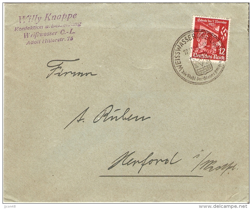 Germany  1935  12 Jahrestag Der Hitlerputsches  Mi.599 Auf Brief 12.11.35 - Briefe U. Dokumente