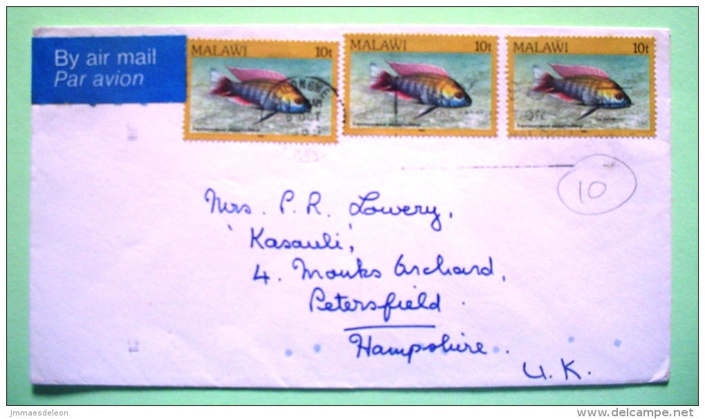 Malawi 1985 Cover To England - Aquarium Fishes Lake Malawi - Malawi (1964-...)