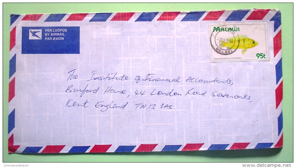 Malawi 1994 Cover To England - Fish Of Lake Malawi - Pseudotropheus - Malawi (1964-...)