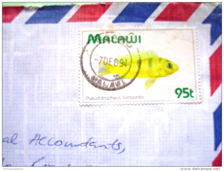 Malawi 1994 Cover To England - Fish Of Lake Malawi - Pseudotropheus - Malawi (1964-...)