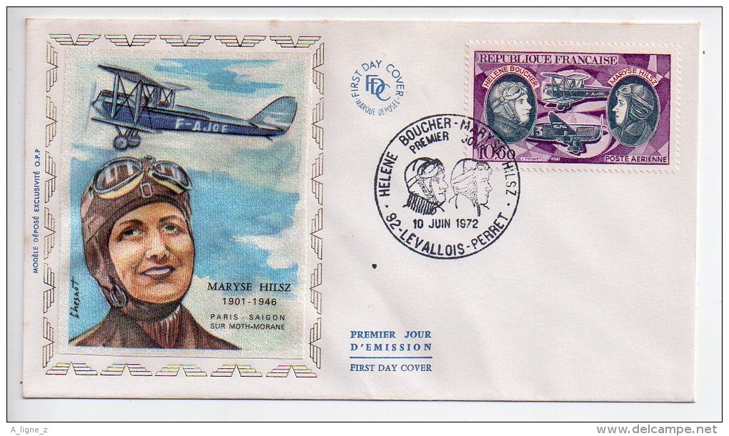 REF UU : FDC First Day Cover Maryse Hilsz Levallois Perret Poste Aérienne 1972 - Ohne Zuordnung