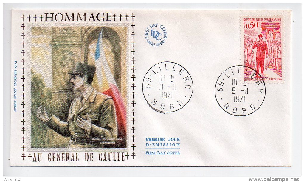 REF UU : FDC First Day Cover HOMMAGE Charles De Gaulle LILLE / COLOMBEY LES DEUX EGLISES 9 Nov. 1971 - Non Classés