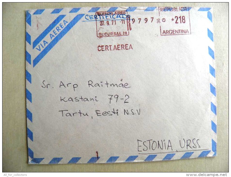 Cover Sent From Argentina To Estonia On 1971, Atm Machine Cancel Buenos Aires - Brieven En Documenten