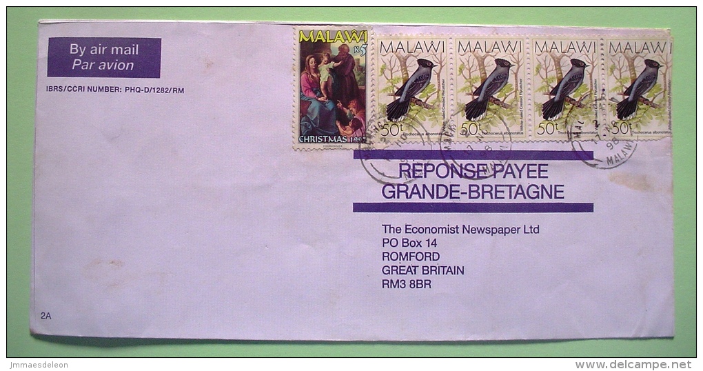 Malawi 1998 Cover To England - Birds - Christmas - Holy Family - Malawi (1964-...)