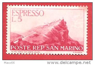 SAN MARINO - RSM - NUOVO MLH - 1945 - ESPRESSI - Veduta Di San Marino -  £ 5 - S. E13 - 2° SC. - Sellos De Urgencia