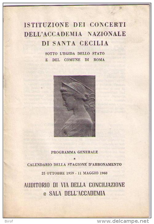 PROGRAMMA GENERALE STAGIONE 1959-60 SANTA CECILIA ROMA - Musique