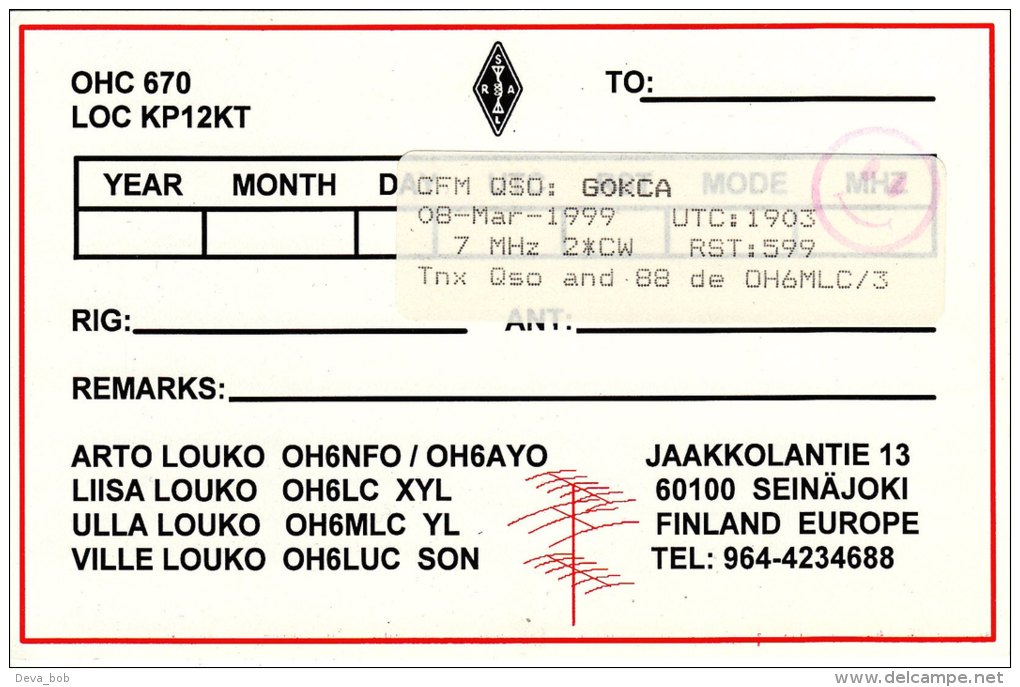 Amateur Radio QSL Card Finland OH6MLC Cat Seinajoki - Radio Amateur
