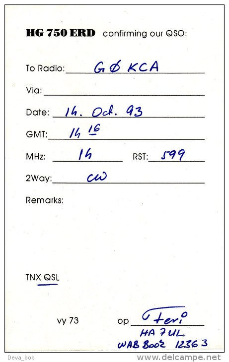 Amateur Radio QSL Card Tower Hungary HG750ERD - Radio Amateur