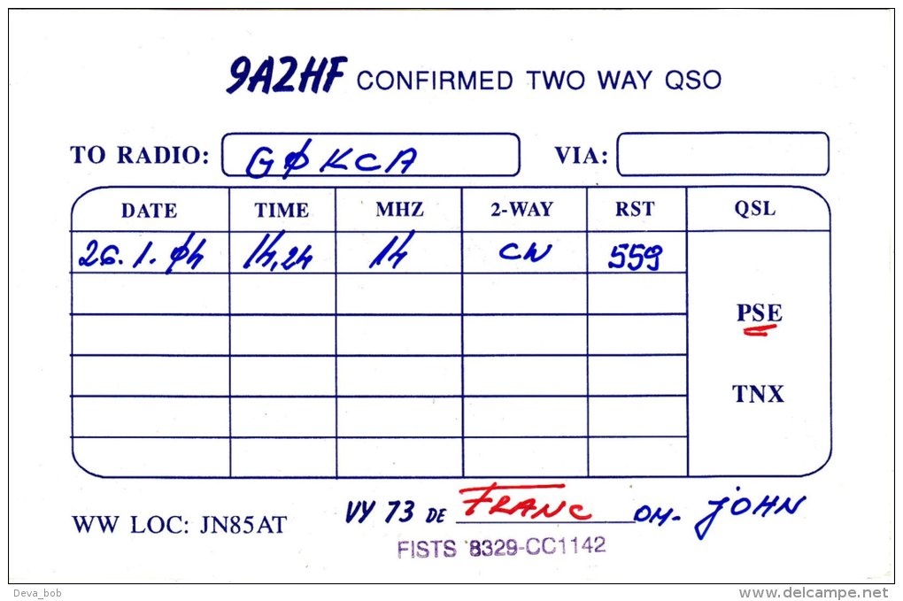 Amateur Radio QSL Card Croatia 9A2HF Zagreb - Radio Amateur