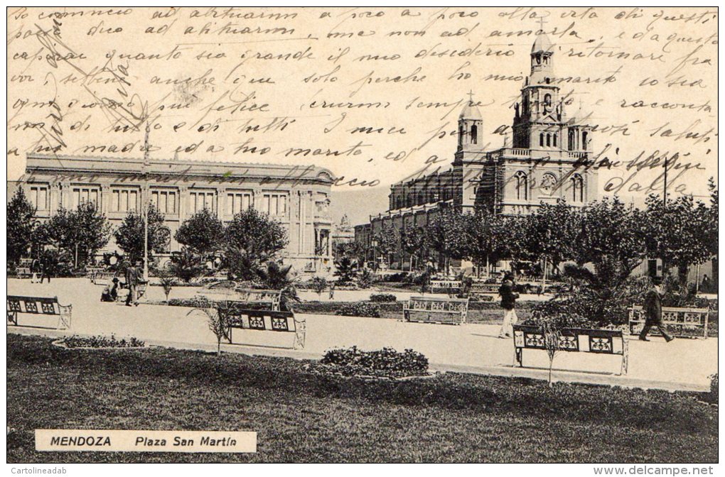 [DC8858] ARGENTINA - MENDOZA - PIAZZA SAN MARTIN - Viaggiata 1912 - Original Old Postcard - Argentina