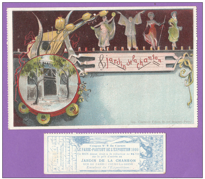 PARIS Exposition 1900  CPA + Son Passe Partout  JARDIN De La CHANSON  Silhouettes PIERROT Danseuses Mandoline - Expositions