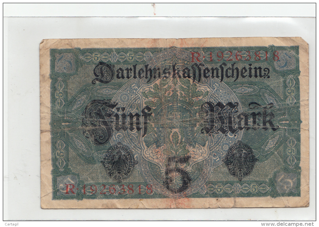 Billets - B909 -  Allemagne   - Billet 5 Mark 1917  ( Type, Nature, Valeur, état... Voir 2scans) - 5 Mark