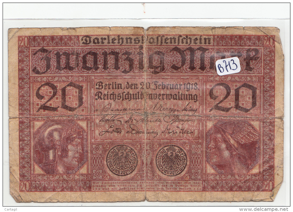 Billets - B913 -  Allemagne   - Billet 20 Mark 1920  ( Type, Nature, Valeur, état... Voir 2scans) - Zwischenscheine - Schatzanweisungen
