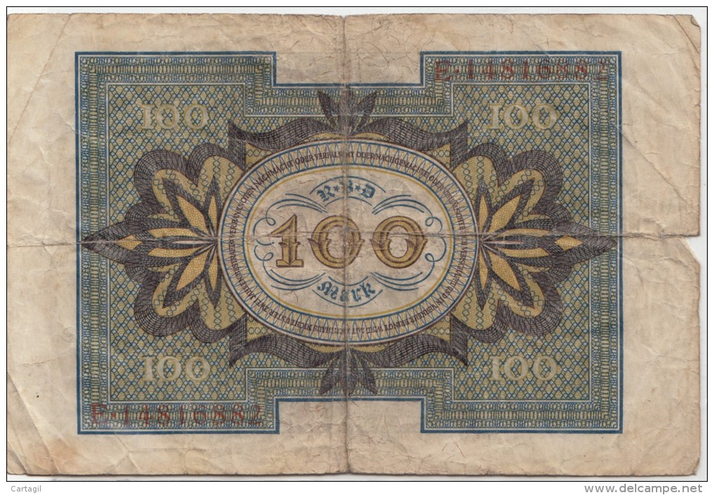 Billets - B916 -  Allemagne   - Billet 100 Mark 1920  ( Type, Nature, Valeur, état... Voir 2scans) - 100 Mark