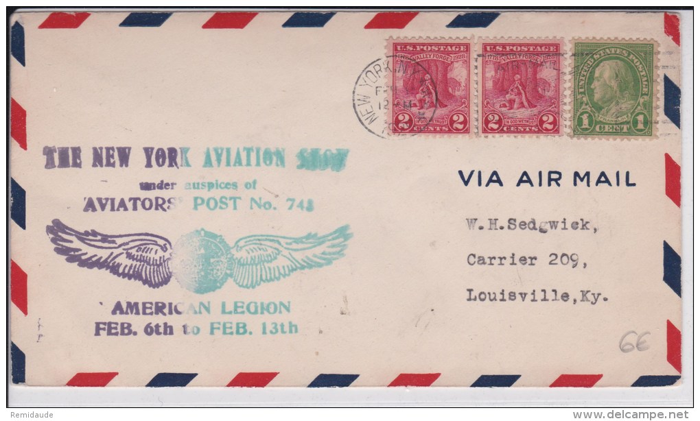 USA - 1929 - POSTE AERIENNE - ENVELOPPE AIRMAIL De NEW YORK  - NEW YORK AVIATION SHOW - AVIATORS' POST - AMERICAN LEGION - 1c. 1918-1940 Lettres