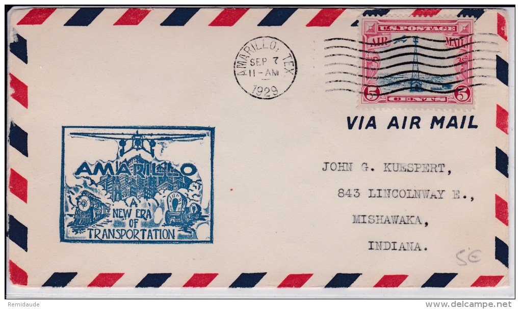 USA - 1929 - POSTE AERIENNE - ENVELOPPE AIRMAIL De AMARILLO ( TEXAS ) - " A NEW ERA OF TRANSPORTATION " - 1c. 1918-1940 Brieven