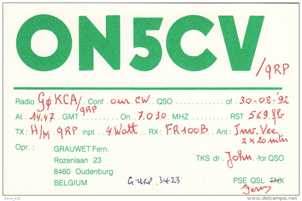 Amateur Radio QSL Card Belgium ON5CV Oudenburg - Radio Amateur