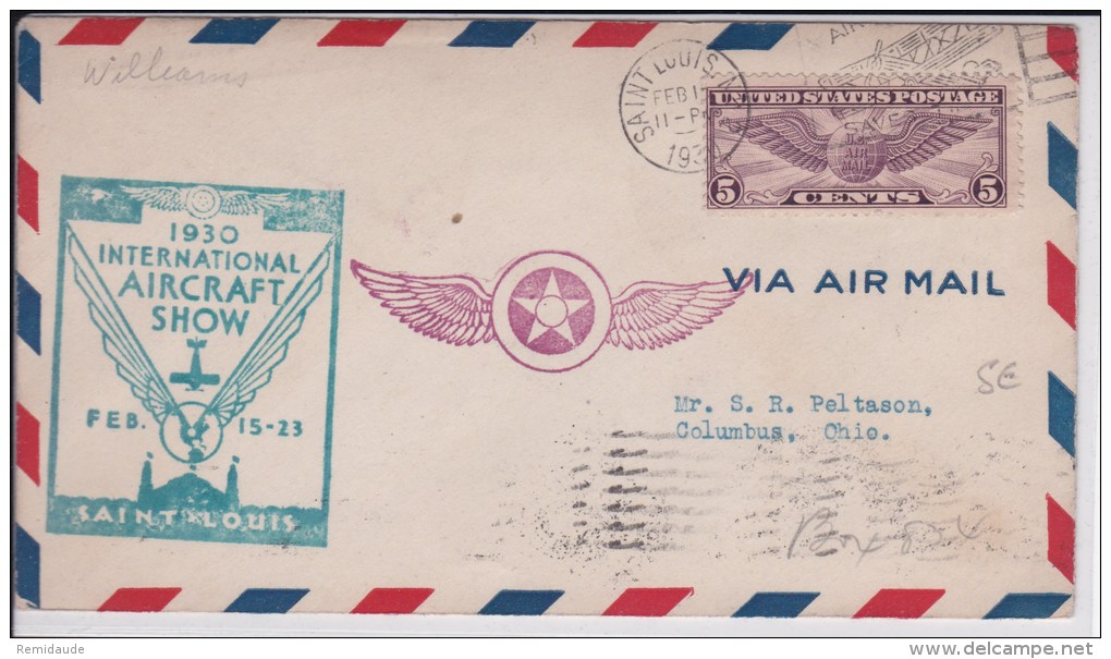 USA -1930  - POSTE AERIENNE - ENVELOPPE AIRMAIL De ST LOUIS  -  INTERNATIONAL AIRCRAFT SHOW - 1c. 1918-1940 Cartas & Documentos