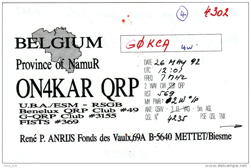 Amateur Radio QSL Card Belgium ON4KAR Mettet - Radio Amateur