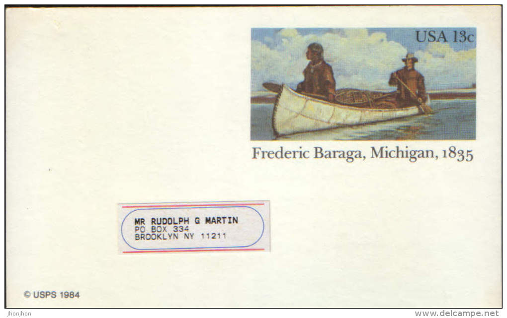 United States-Postal Stationery Postcard 1984-Frederic Baraga,Michigan,1835 - 1981-00