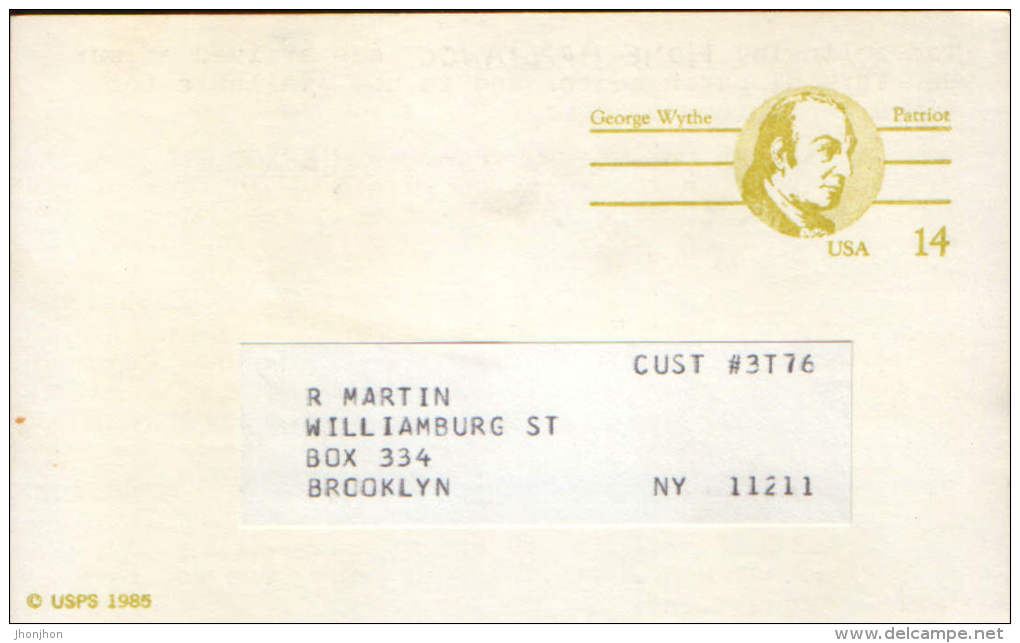 United States-Postal Stationery Postcard 1985-The Reverse Notification Of Payment For The Product Ordered-2/scans - 1981-00