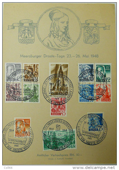 Baden 1948 Meersburger Droste-Tage 23-26 Mai Série De 13 Timbres Obltérés Druck: J.Kuttruff,Konstanz - Lettres & Documents