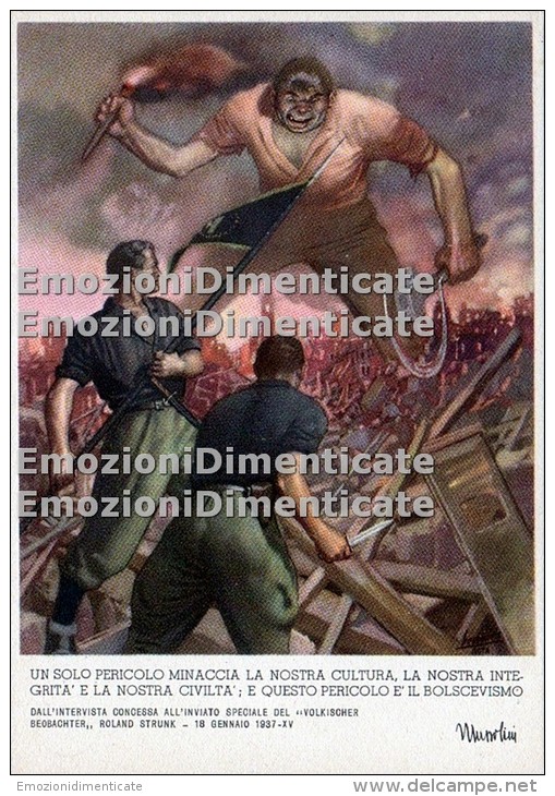 Un Solo Pericolo Minaccia La Nostra Cultura.... Mussolini ACTA Milano Disegno Boccasile Perfetta - Oorlogspropaganda