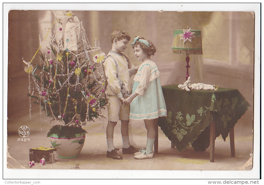 Vintage Original Postcard Children By Christmas Tree  Photo Cpa Ak (W3_1917) - Otros & Sin Clasificación