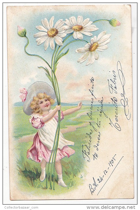 Vintage Original Postcard Girl With Flowers Valentine's Day Cpa Ak (W3_1923) - Saint-Valentin