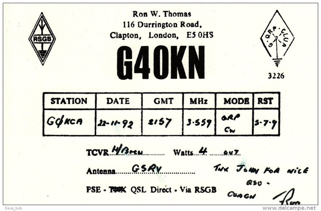 Amateur Radio QSL Card England G4OKN Clapton London Thomas - Radio Amateur