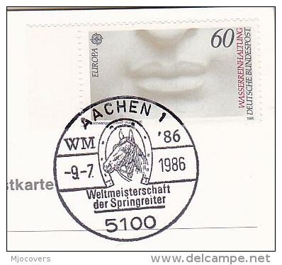 1986 COVER (card)  World SHOW JUMPING HORSE Sport EVENT Pmk Aachen Germany, Stamps Horses Equestrian - Horses