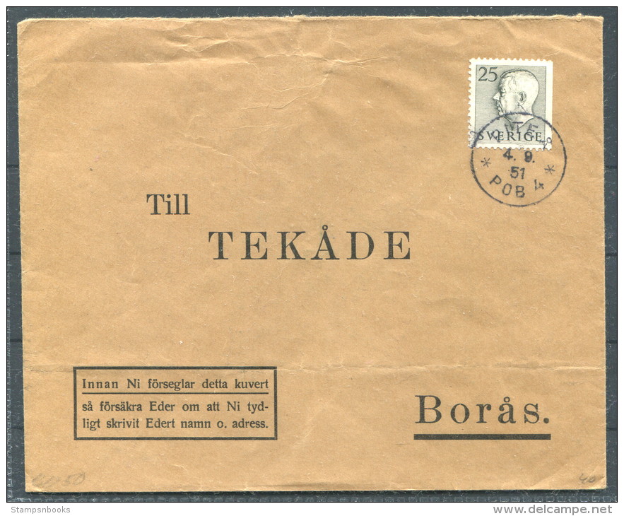 1951 Sweden Pitea Postomb 4 Cover - Briefe U. Dokumente