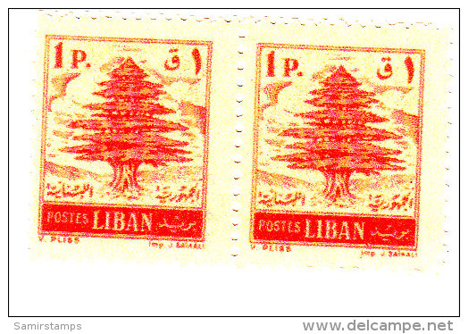 Lebanon 1955, Cedars 1 Pi.red Printed RECTO/VERSO Pair MNH Superb Scarce (genuine)-SKRILL PAY ONLY - Libano
