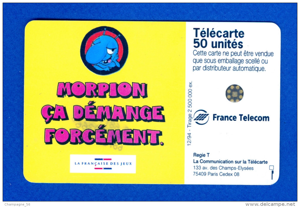 VARIÉTÉS FRANCE TÉLÉCARTE 12 / 1994 F 534  MORPION  50 UNITÉS PUCE   SC5 C + 8 N° TGE  UTILISÉE  C52050469 - Fehldrucke