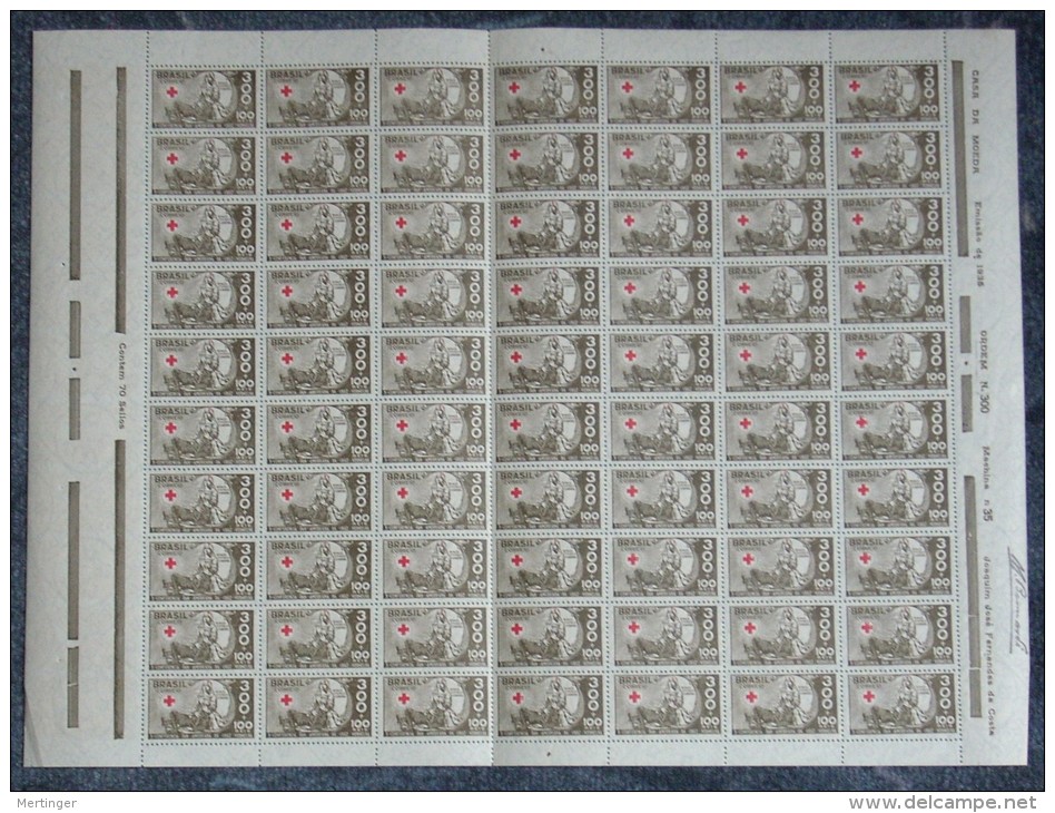 Brazil Brasilien Mi# 428-30 Red Cross Rotes Kreuz 1935 Sheet Of 70 MNH - Ongebruikt