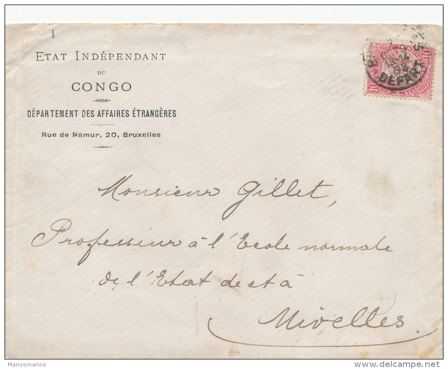 079/21 -- Lettre Et Contenu ETAT INDEPENDANT Département Affaires Etrangères - TP Fine Barbe BXL 1903 Vers NIVELLES - 1884-1894