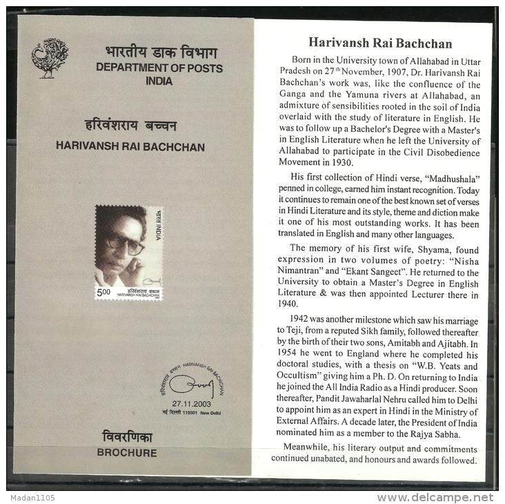 INDIA, 2003, Harivansh Rai Bachchan, (Poet),  Brochure - Briefe U. Dokumente