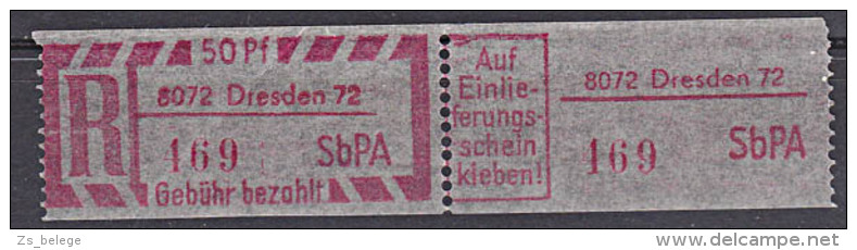 DDR SbPA  ** 50 Pf Einschreibemarken R-Zettel 8072 DRESDEN 72 - Nuovi