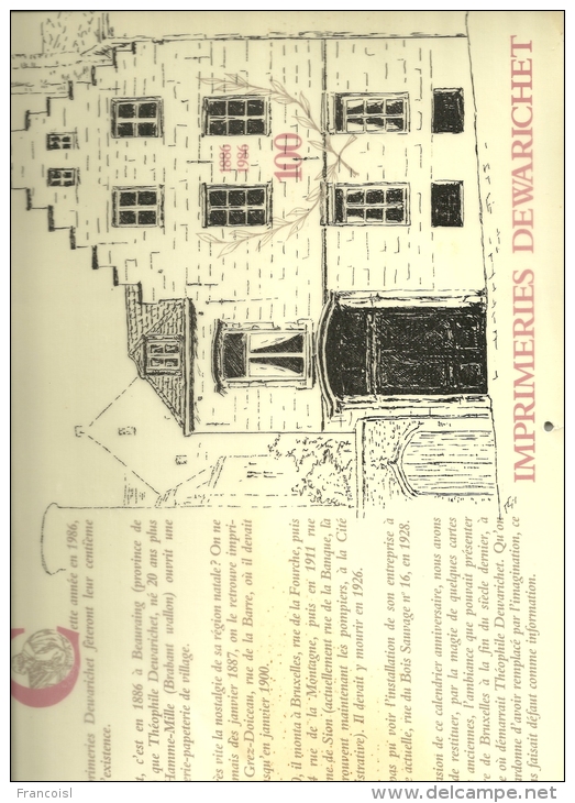 Centenaire De L´imprimerie Dewarichet. Calendrier 1986 Avec Reproductions De Cpa De Bruxelles - Grand Format : 1981-90