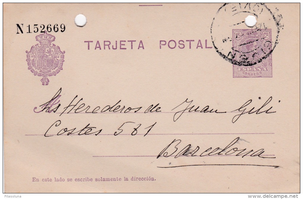 00003 Entero Postal  De Gijon A Barcelona 1924 - 1850-1931