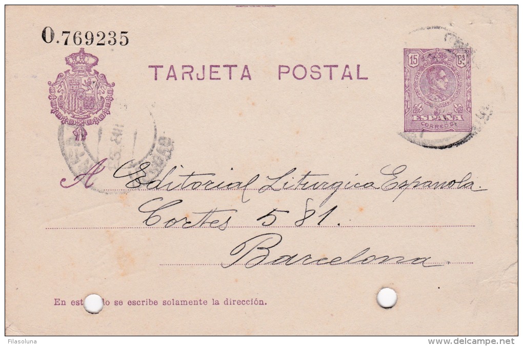 00005 Entero Postal  De Infantes A Barcelona 1925 - 1850-1931