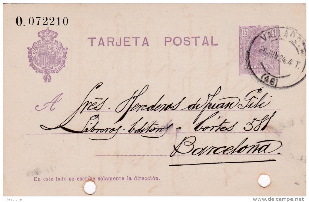 00006 Entero Postal  De Valladolid A Barcelona 1924 - 1850-1931