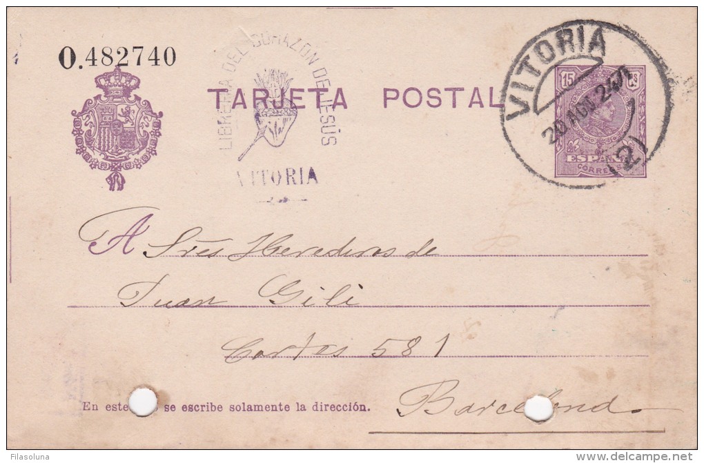 00009 Entero Postal  De Vitoria A A Barcelona 1924 - 1850-1931