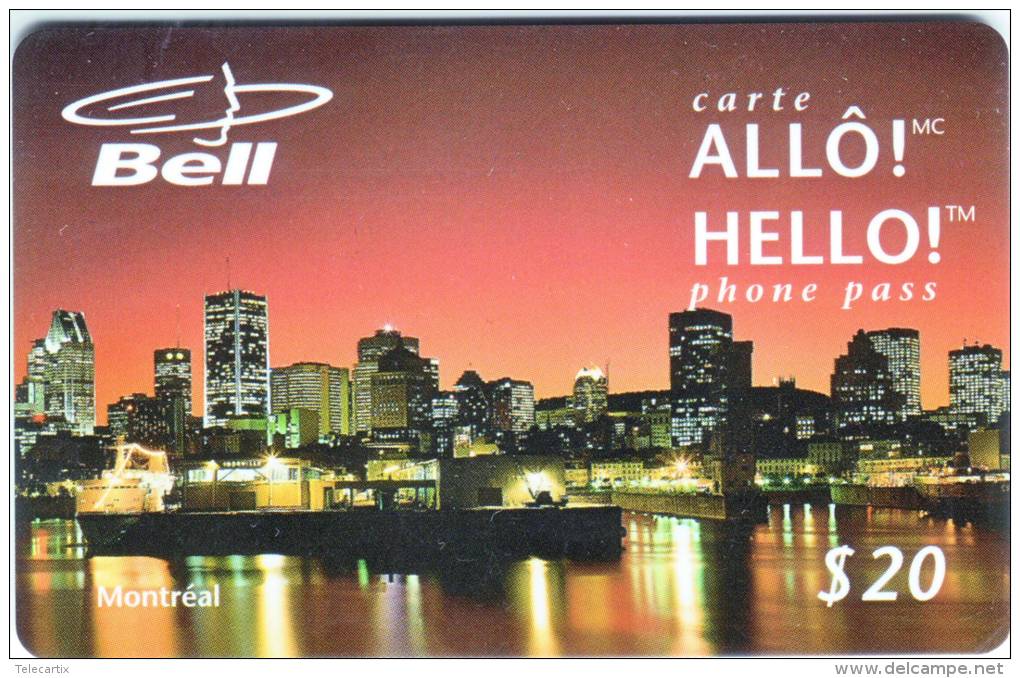 Télecarte Prépayée Du CANADA BELL  "ALLÖ HELLO!" $20 Vide Bon état  ** N° Lot: 09222/15000  66038783-002 - Canada