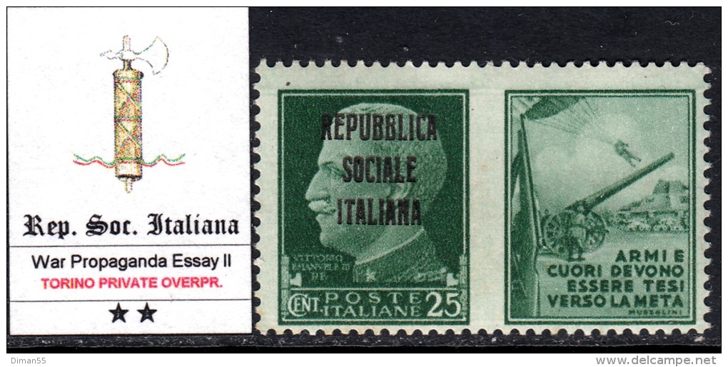 ITALY - R.S.I. - Prop. Guerra - SAGGIO DI SOPRASTAMPA PRIVATA DI TORINO - MOLTO RARO - GOMMA INTEGRA - MNH** 02 - War Propaganda
