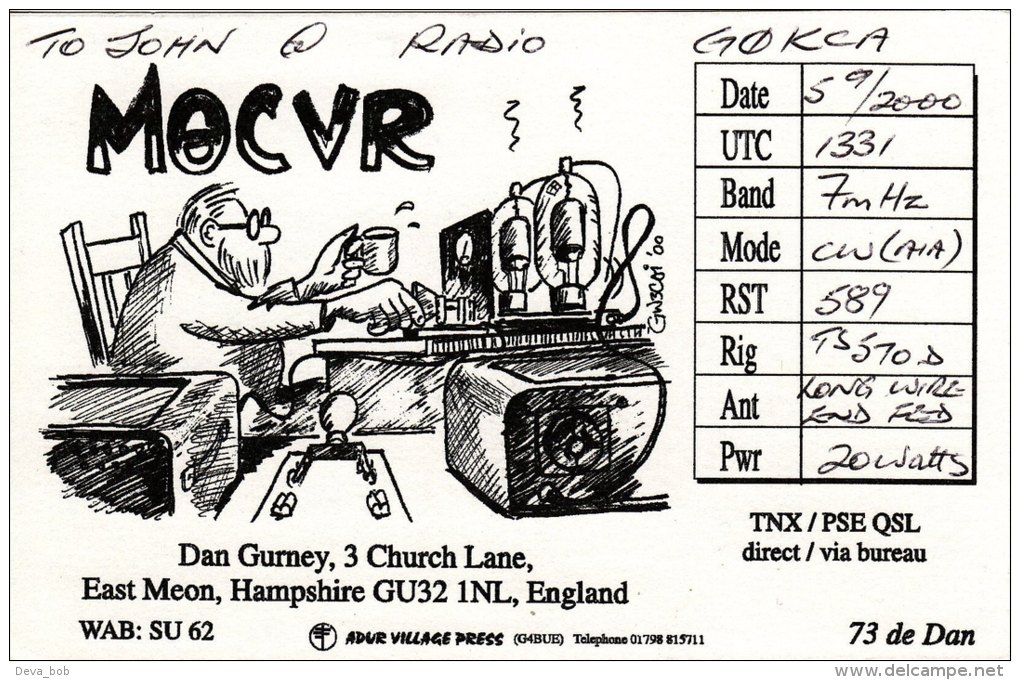 Amateur Radio QSL Card England M8CVR East Meon Hampshire Gurney - Amateurfunk