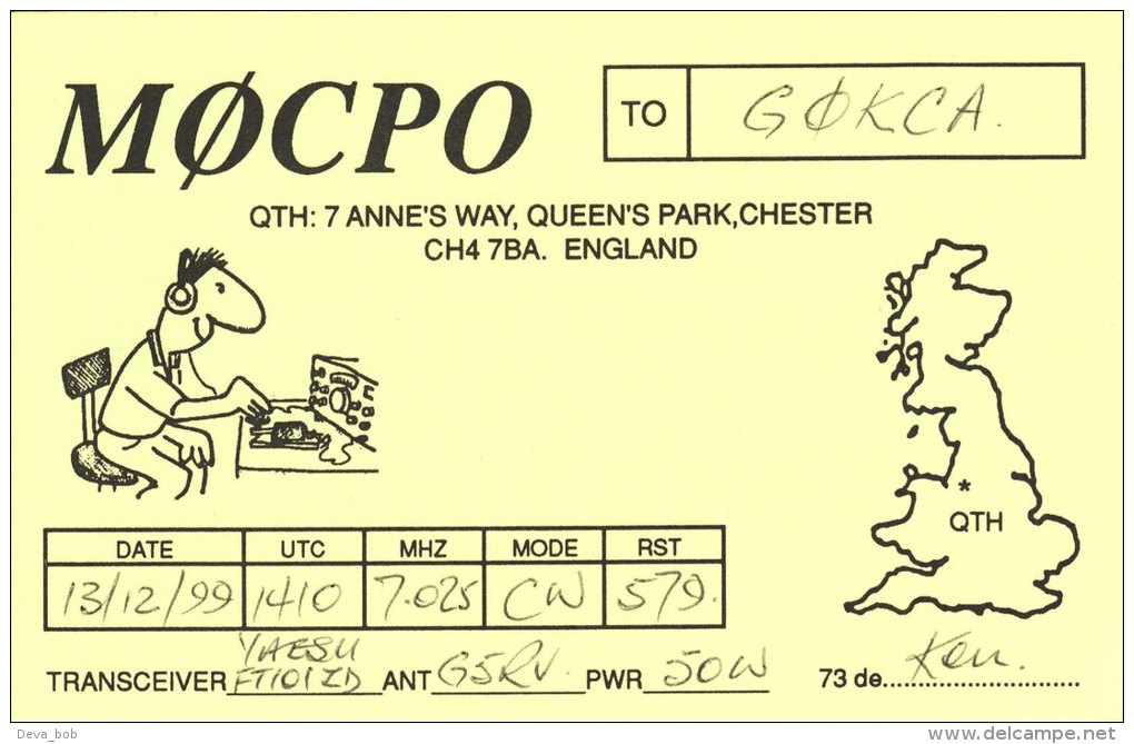 Amateur Radio QSL Card England GM0CPO Queen's Park Chester - Radio Amateur