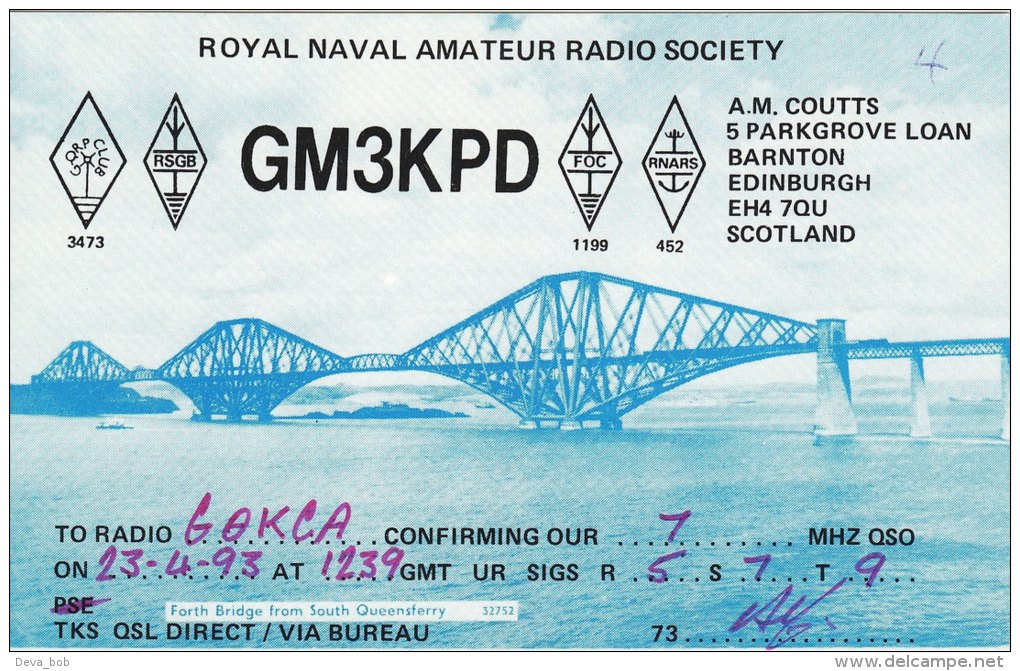 Amateur Radio QSL Card Scotland GM3KPD Edinburgh Forth Bridge Royal Navy - Radio Amateur